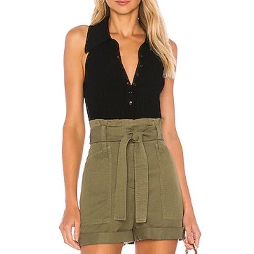 Revolve A.L.C. Davidson Linen Army Green Paper Bag Waist Belted Cargo Short Sz 4